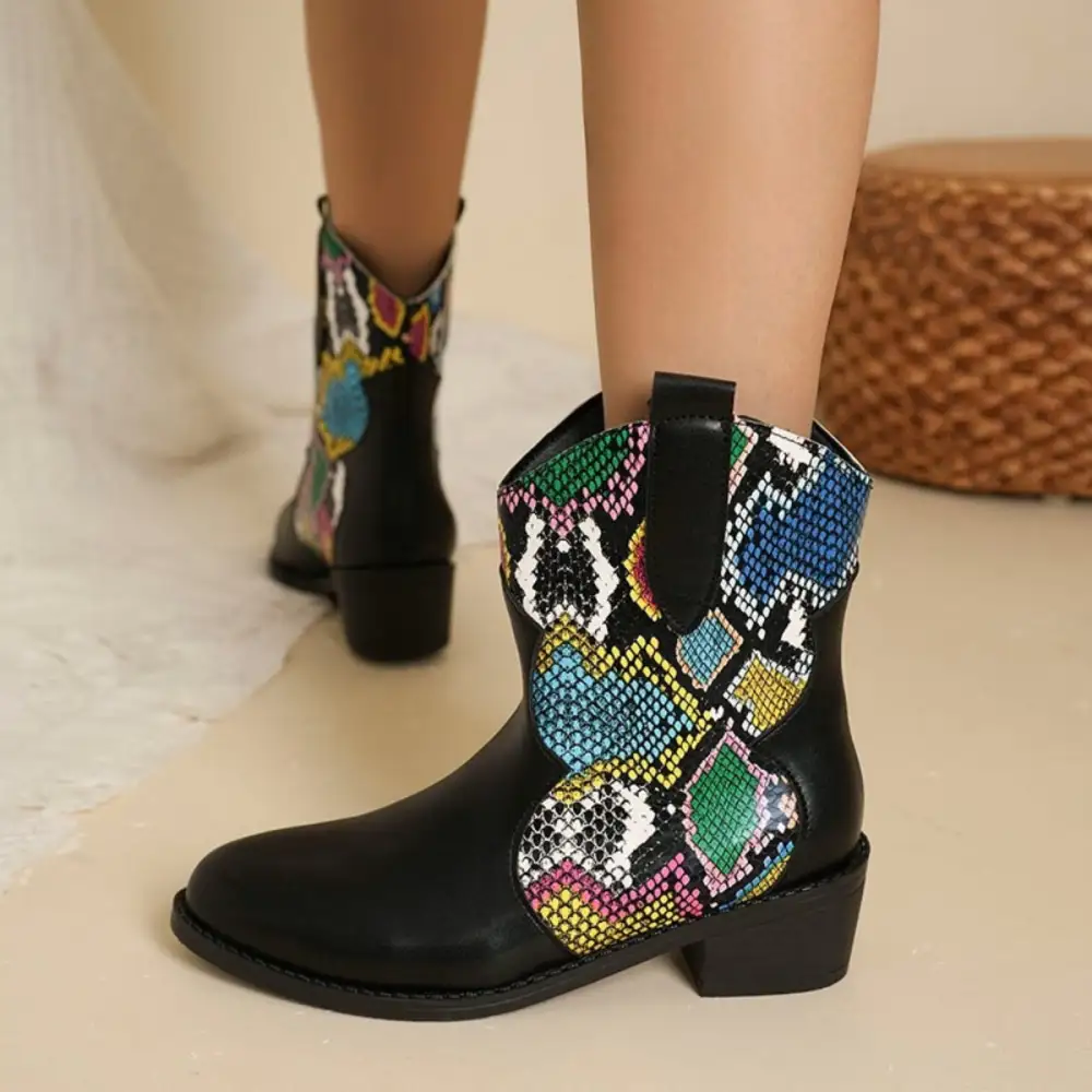 Pu Leather Color Block Boots