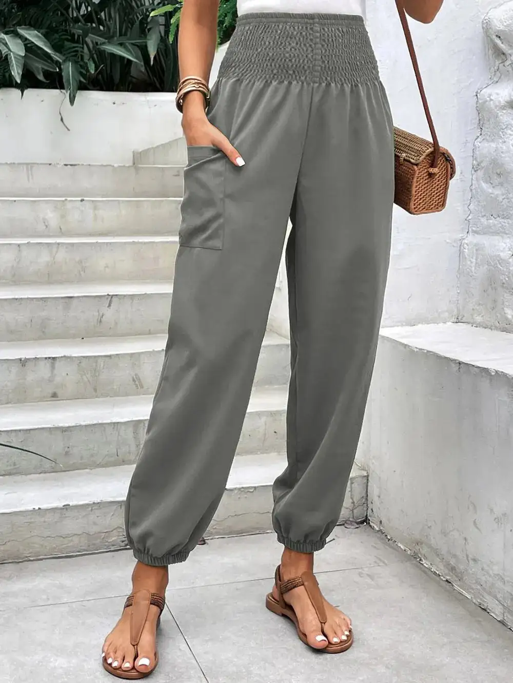 Relaxed Smocked High Waist Pants