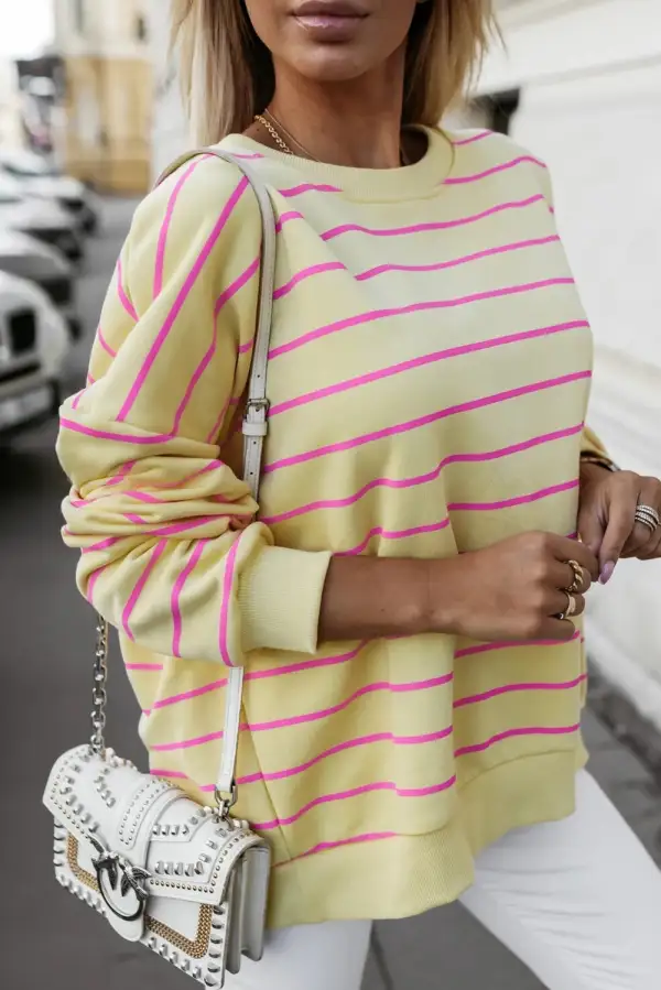 Everyday Striped Drop Shoulder Pullover Sweatshirt