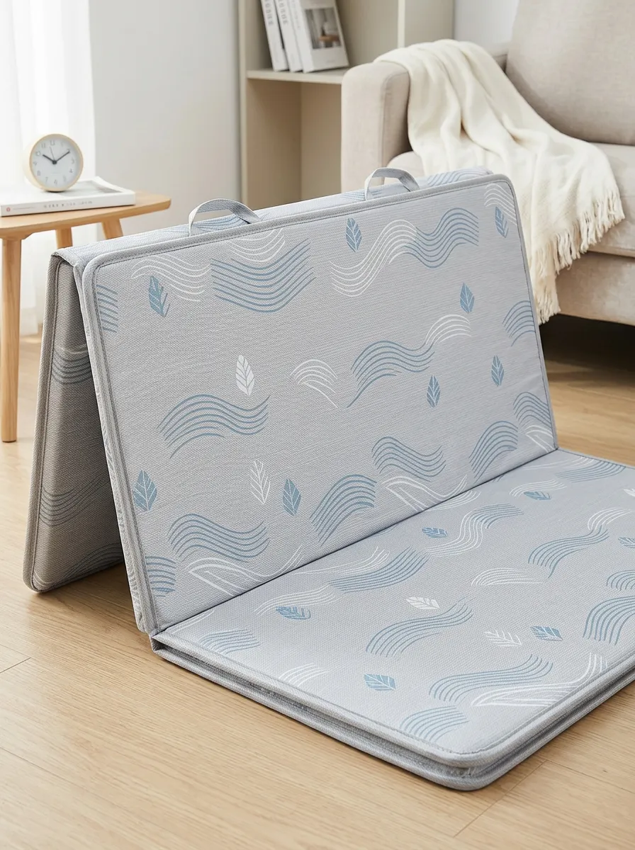 Minimalist Blue Wave Leaf Pattern Pattern Cooling Mat