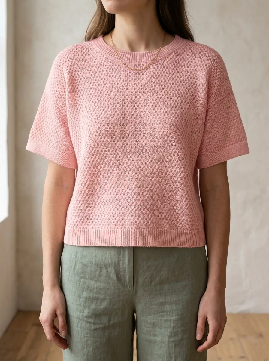 Women's Short-Sleeve Textured Knit T-Shirt