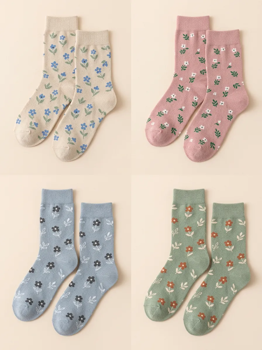 Women's Seamless-Toe Floral Crew Sock Set