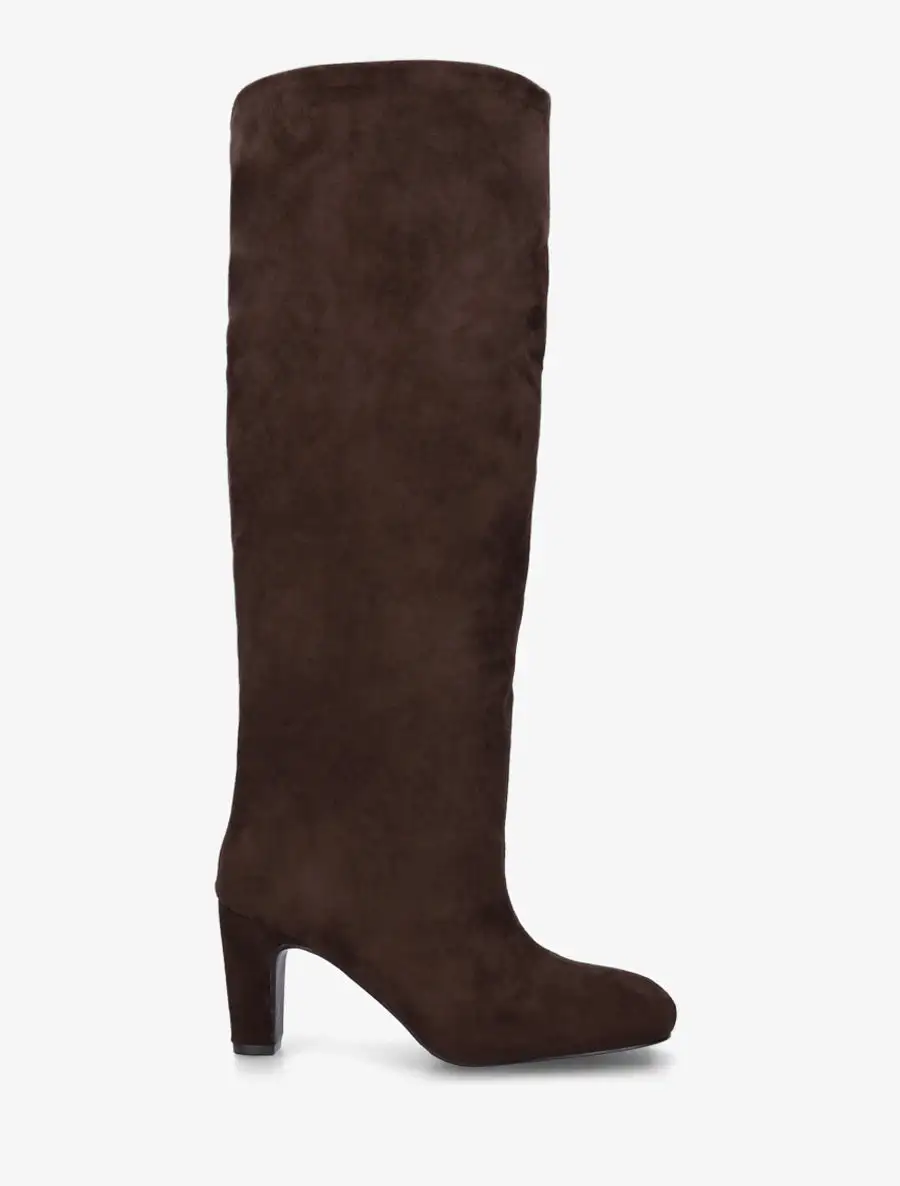 Distinctive Block Heel Faux Suede Knee High Boots