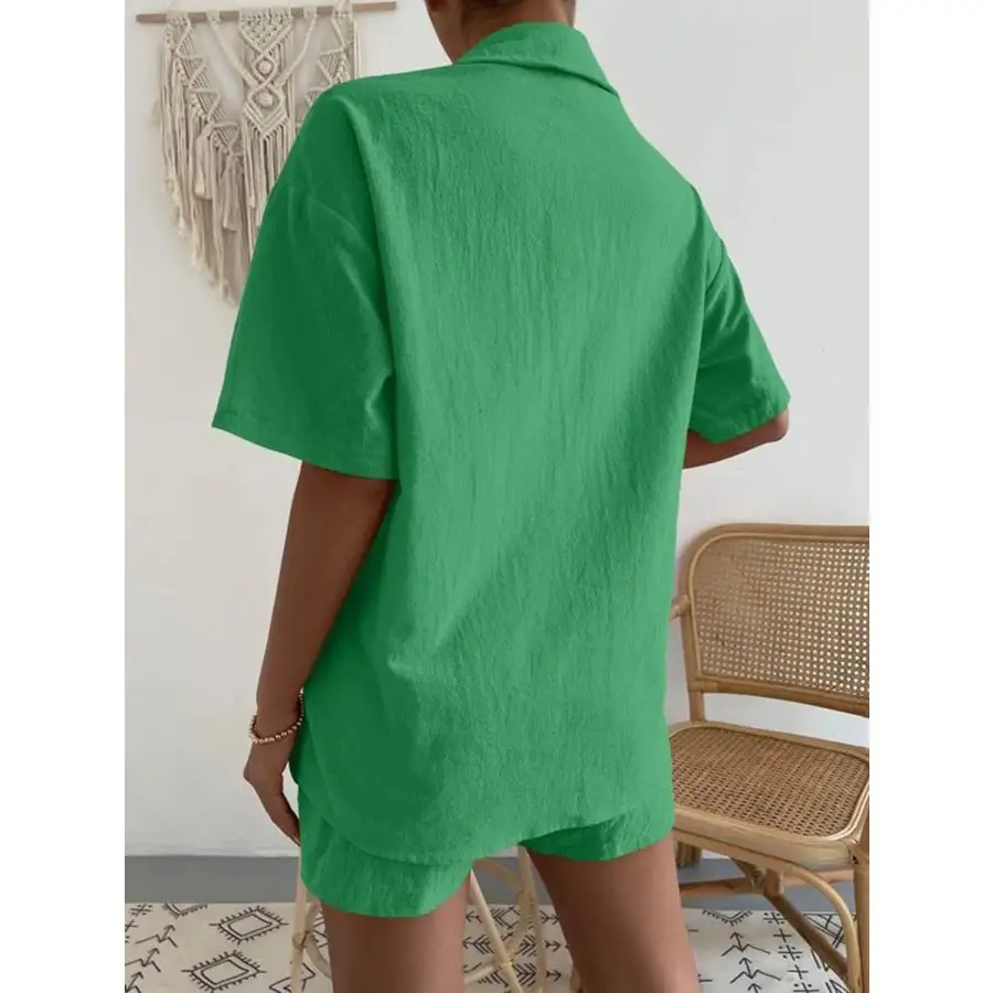 Button Up Short Sleeve Shirt and Shorts Set