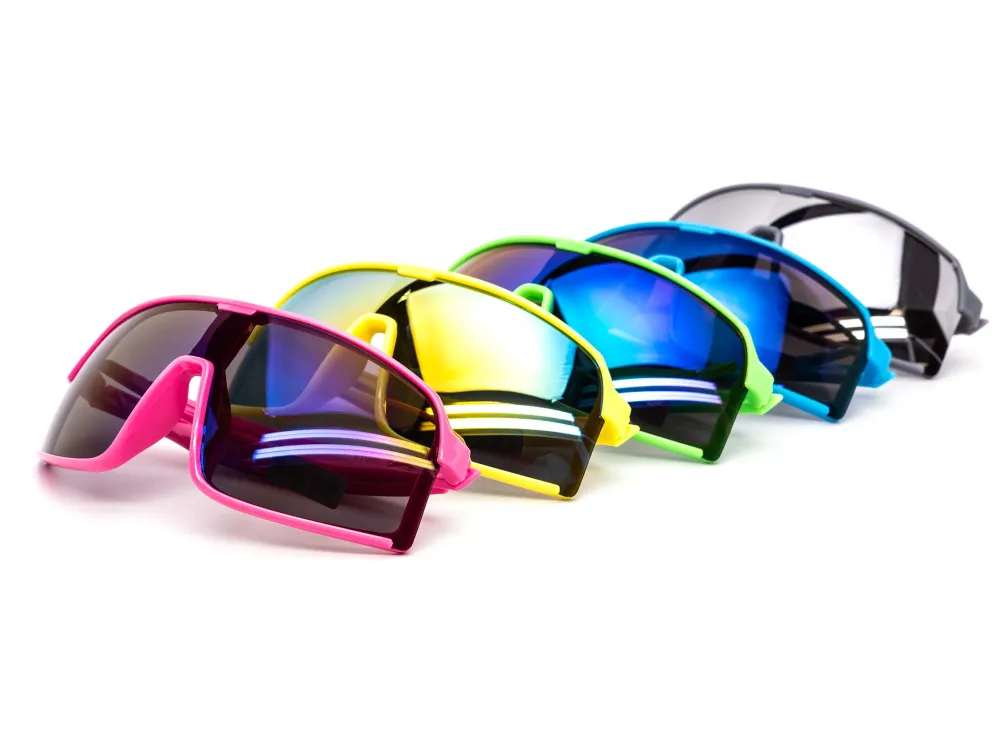 12-Pack Kids Neon Bold Sport Shield Wraparound Burnt Mirror Sunglasses