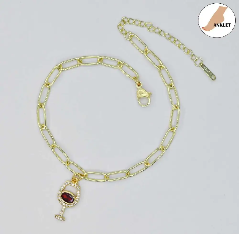 Delicate Wine Glass Charm Anklet