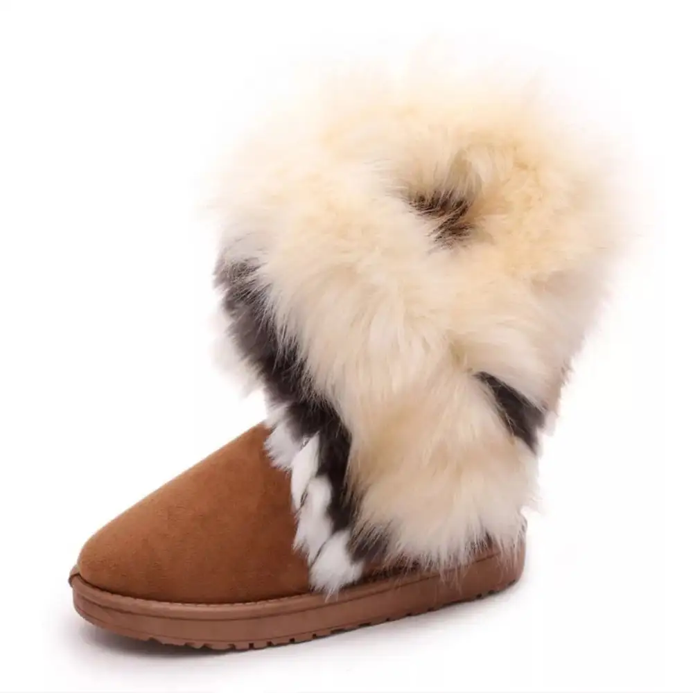 Fluffy Fur Cuff Round Toe Boots