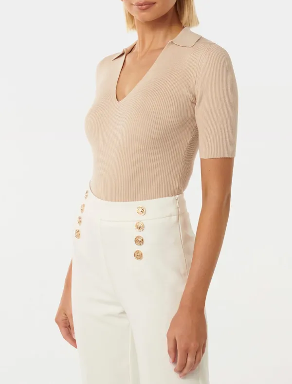 S/S Collar Knit Top