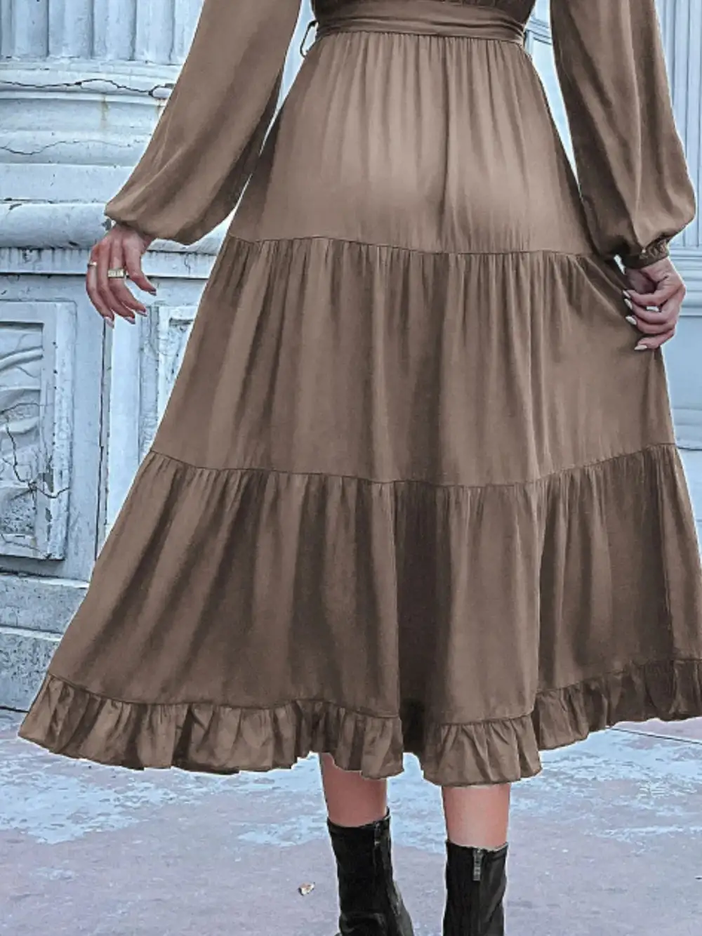 Smooth Finish V Neck Ruffle Dress