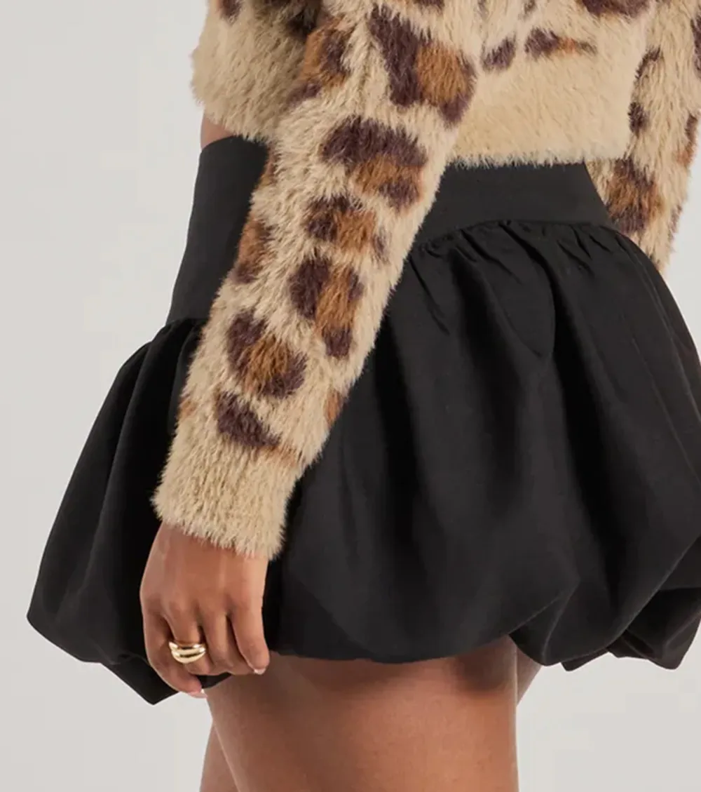 Leopard Print Eyelash Knit Cropped Cardigan