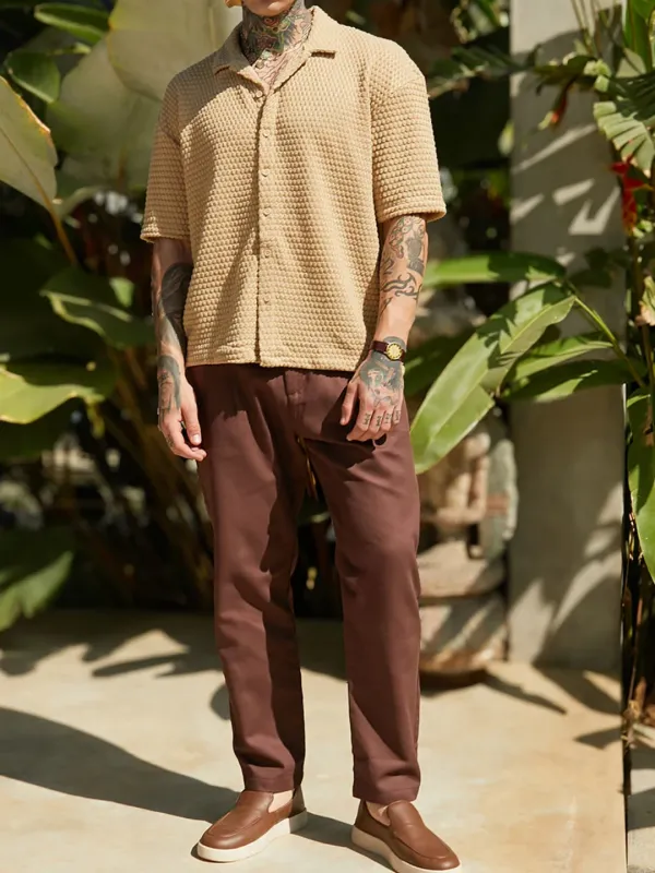 Beige Casual Style Knit Oversized Shirt