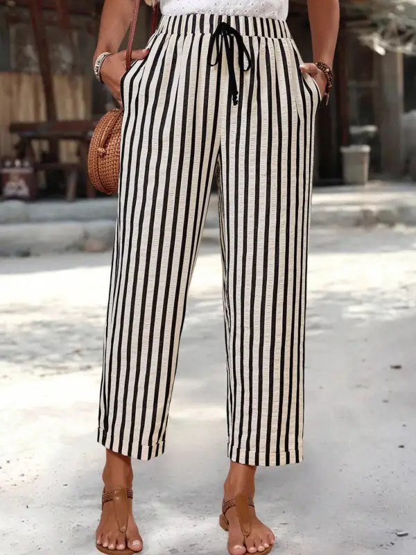 Striped High Waisted Cropped Pants
