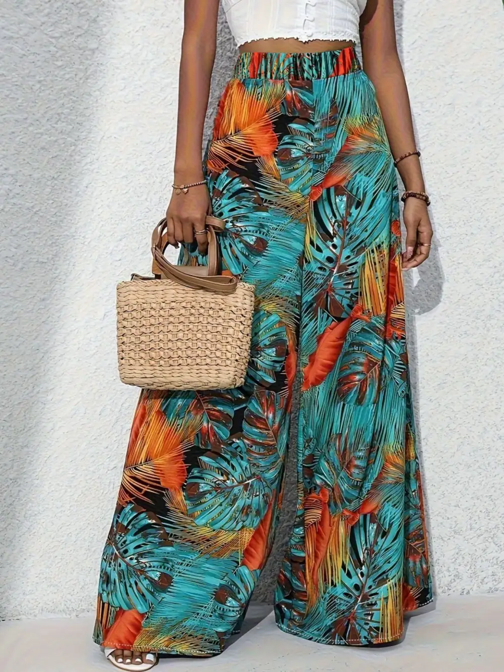 Wide Leg Printed Cropped Everyday Pants