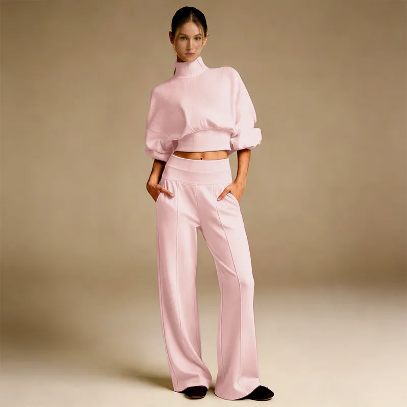 Soft And Comfortable Crewneck Sweatshirt Wide-Leg Pants Set