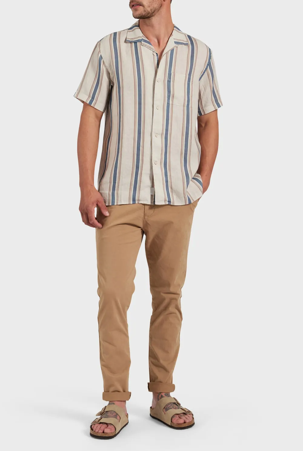 Natural Striped Short Sleeve Shirt