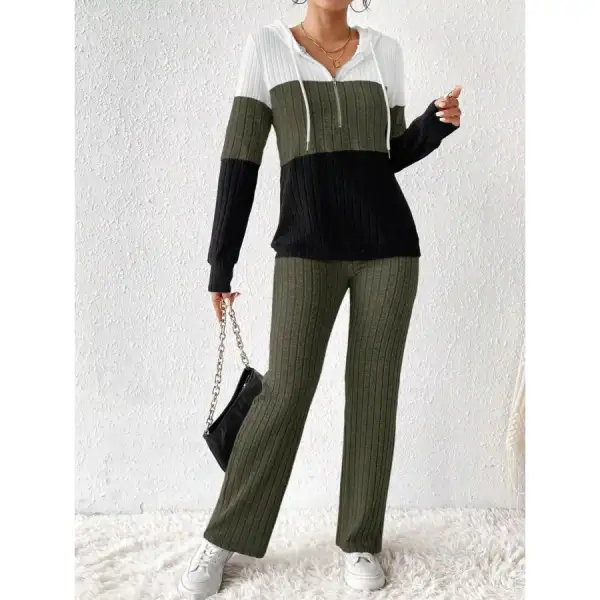 Block Half Zip Hooded Top and Pants Set