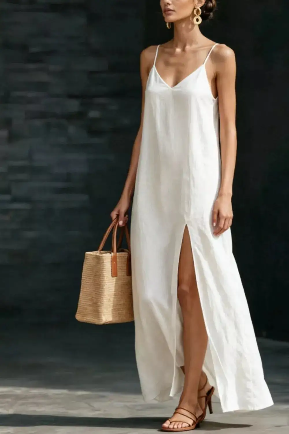 V Neck Slit Maxi Dress