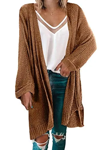 Womens Solid Casual Cozy Knit Open Front Long Cardigan Sweater