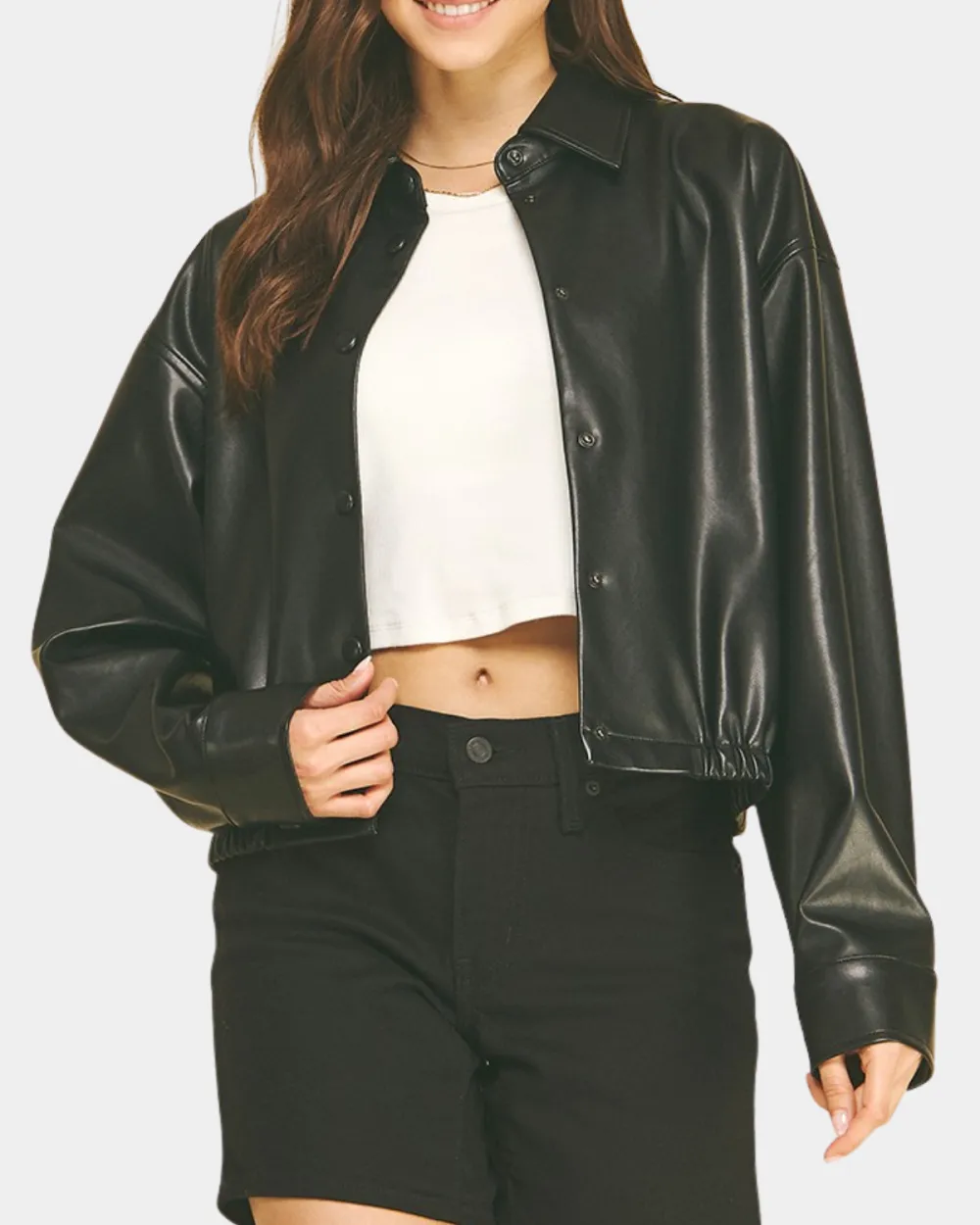 Relaxed Collared Leather Jacket