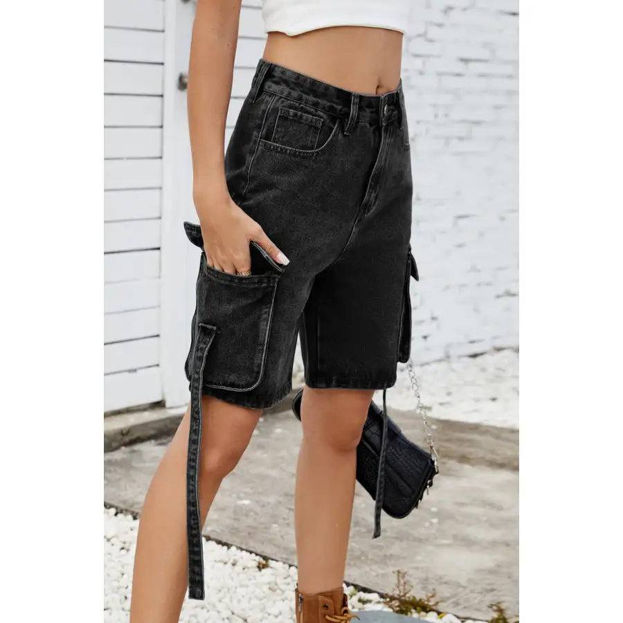 Washed Cargo Denim Shorts