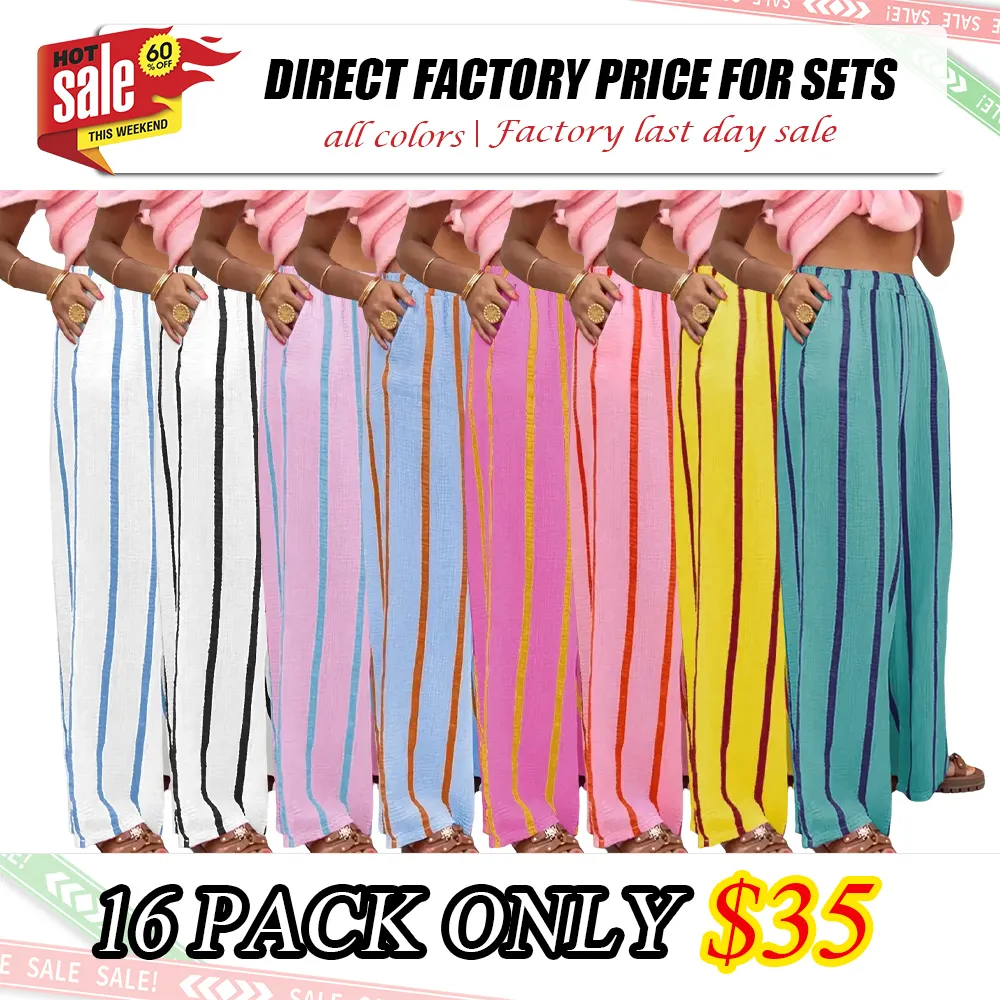 Women's Striped Print Wide Leg Pants | $2.18 per pair