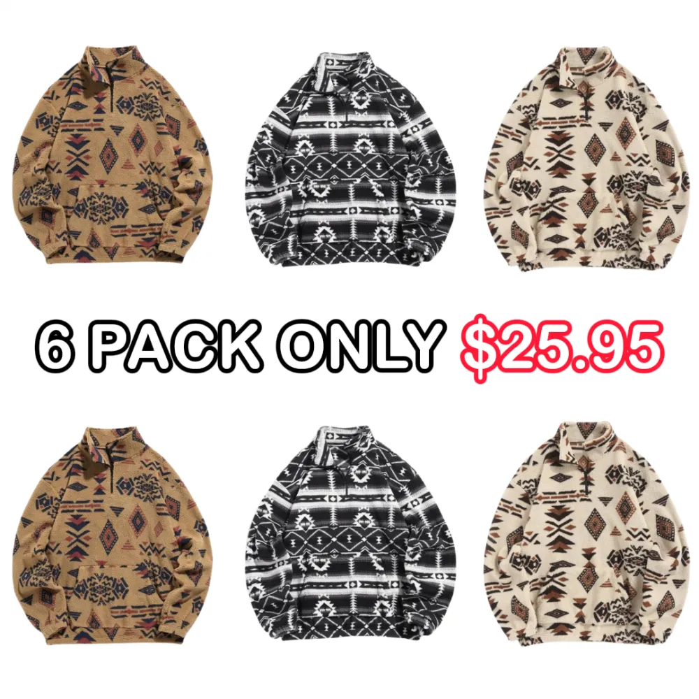 🎁Halloween Sale 49% Off - Casual Ethnic Pattern Zipper Sweatshirt – Drop Shoulder Long Sleeve Pullover with Stand Collar, Soft & Comfy Fit
