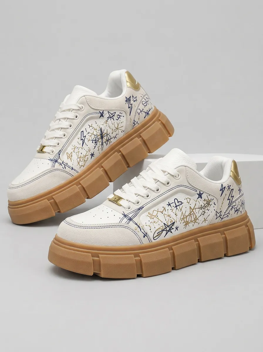 Men's Streetwear Star Lightning Doodle Patterned Skate Shoes