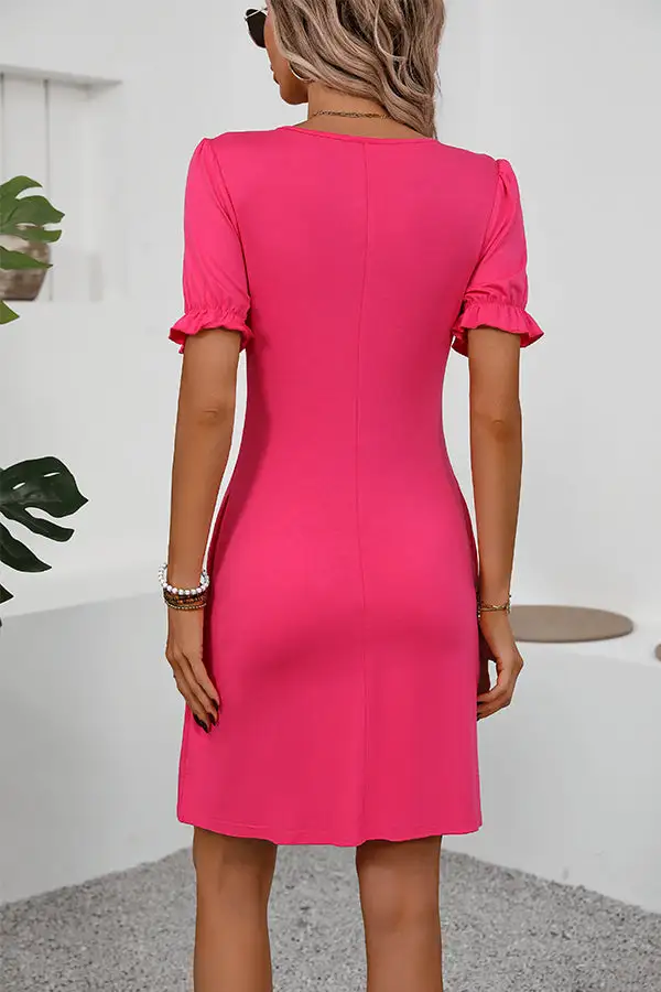 Solid Round Neck Frill Mini Dress