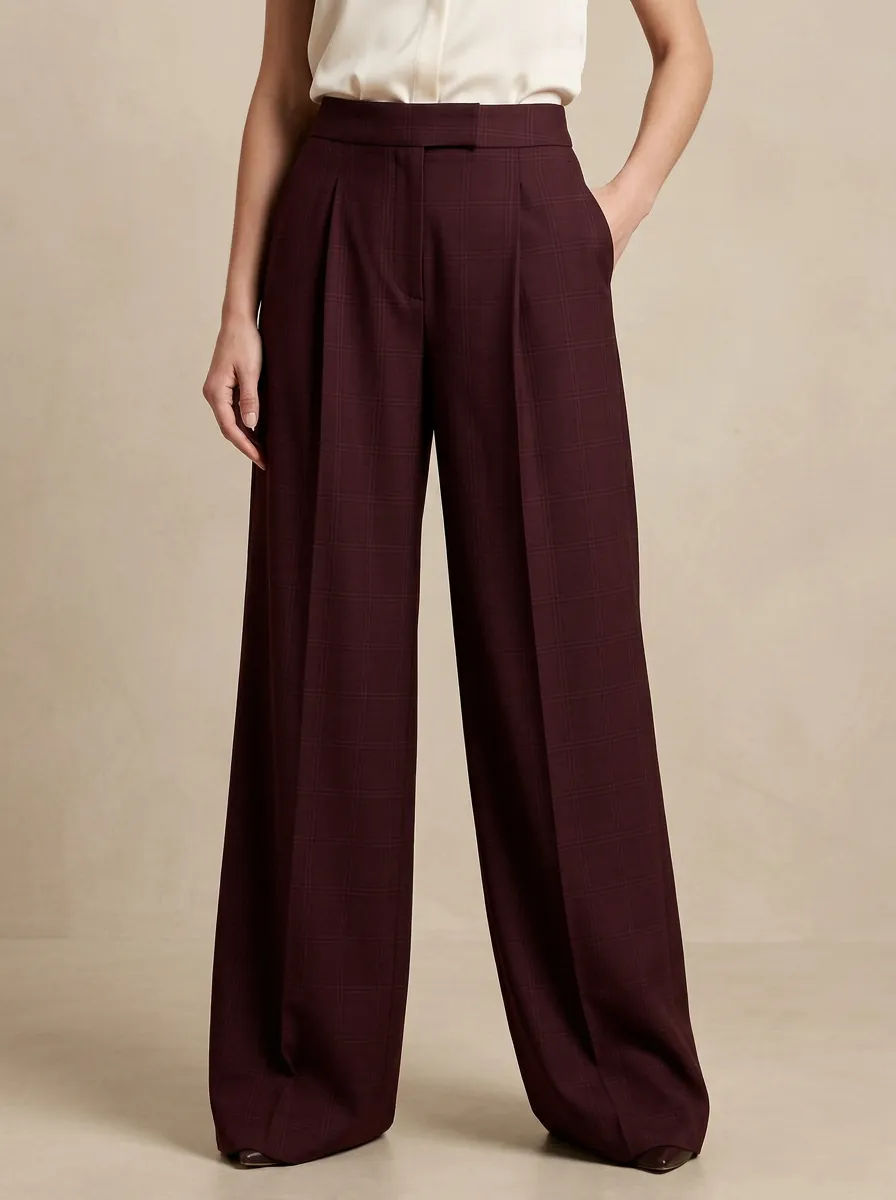 Contemporary Wide-Leg Plaid Printed Women's Wide-Leg Pants