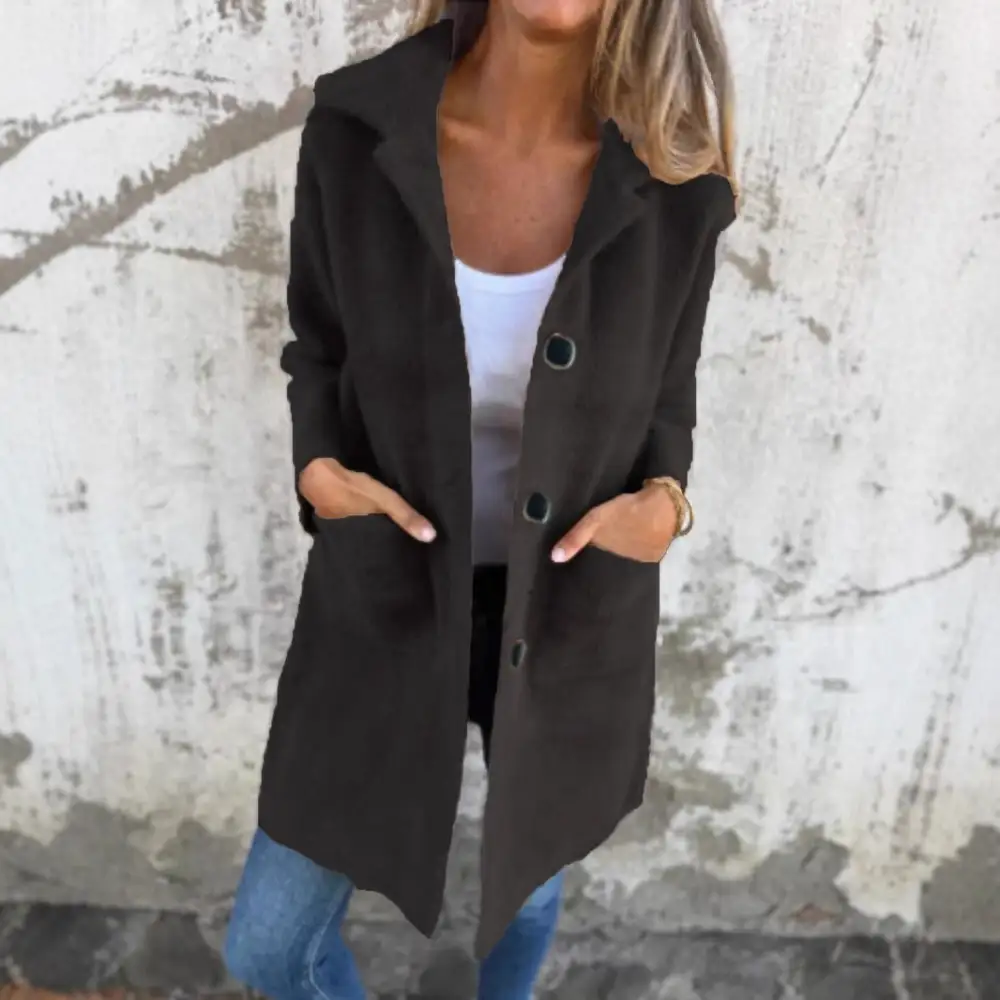 Long Sleeve Button Coat With Pockets