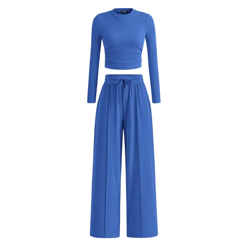 Long-Sleeve Top and Wide-Leg Pants Casual Homewear Set