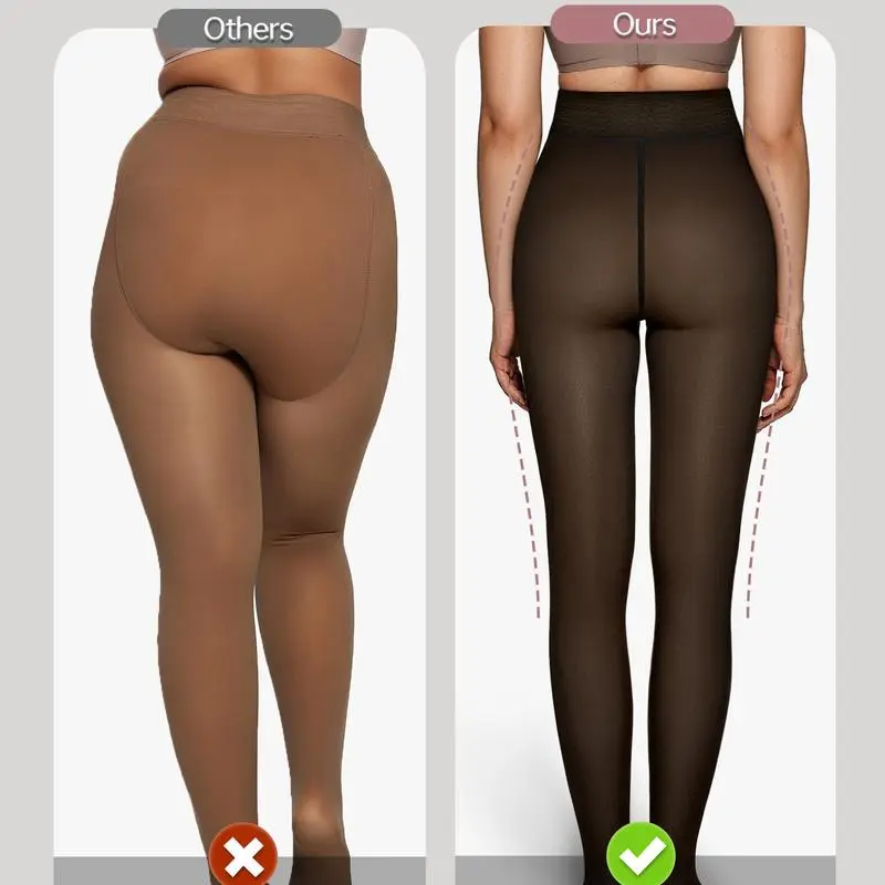 Women Fleece Lined Leggings Sheer Fake Translucent Pantyhose Thermal High Waisted Footed Opaque Tights