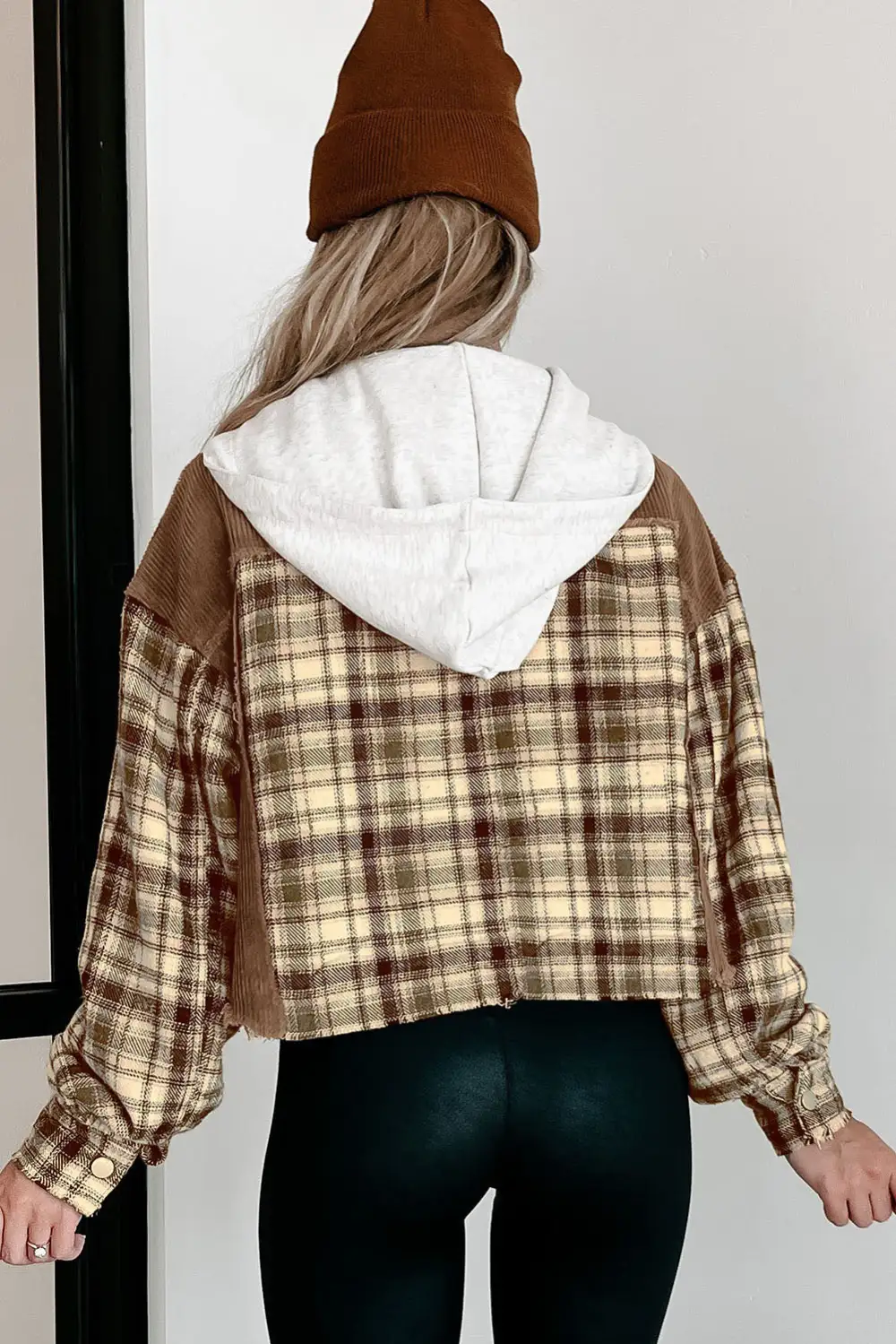 Plaid Cropped Hooded Jacket