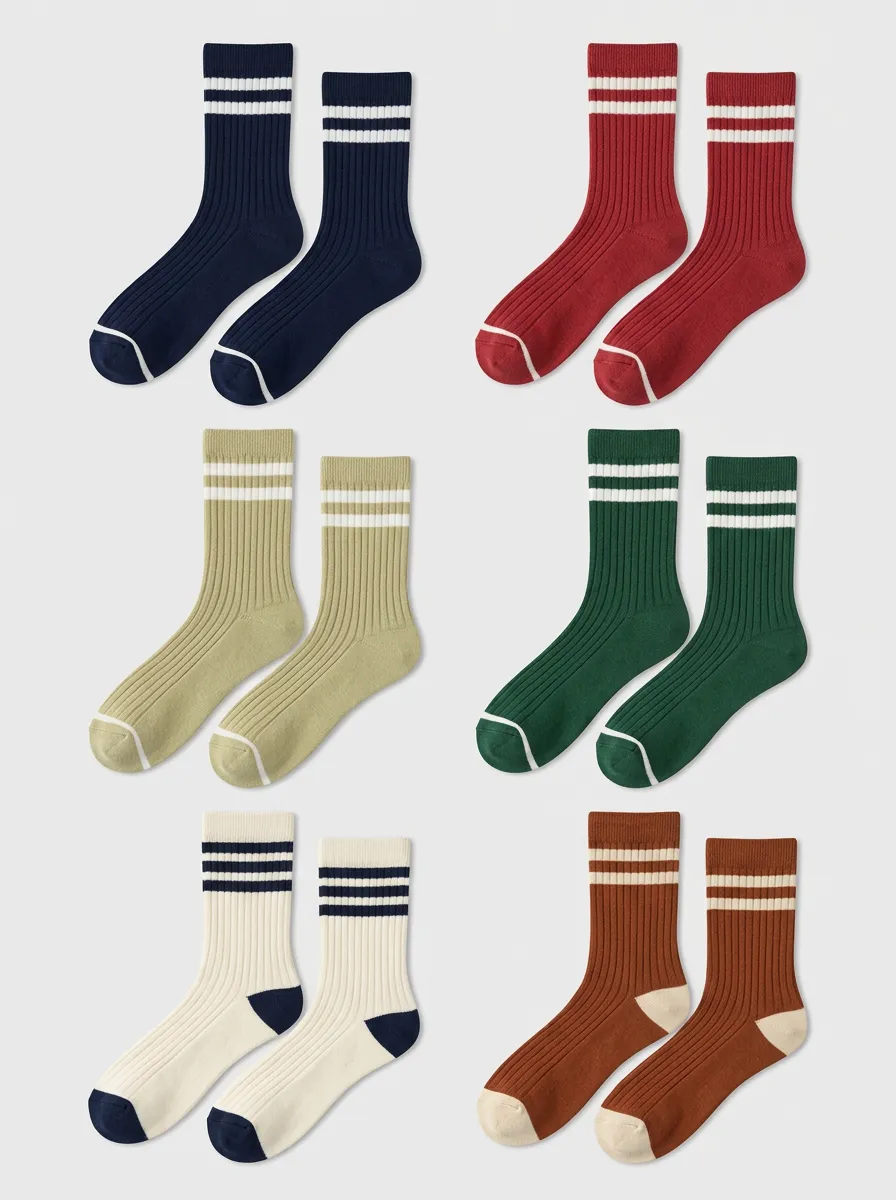 Women's Vintage Style Striped Ribbed Cotton Socks Multi-Pack