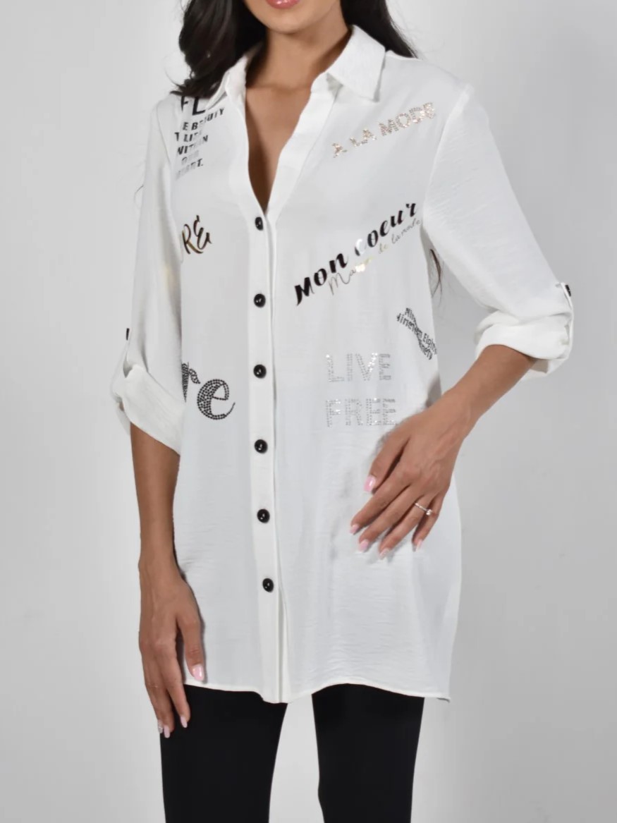 Ivory Embroidered Button - Down Shirt