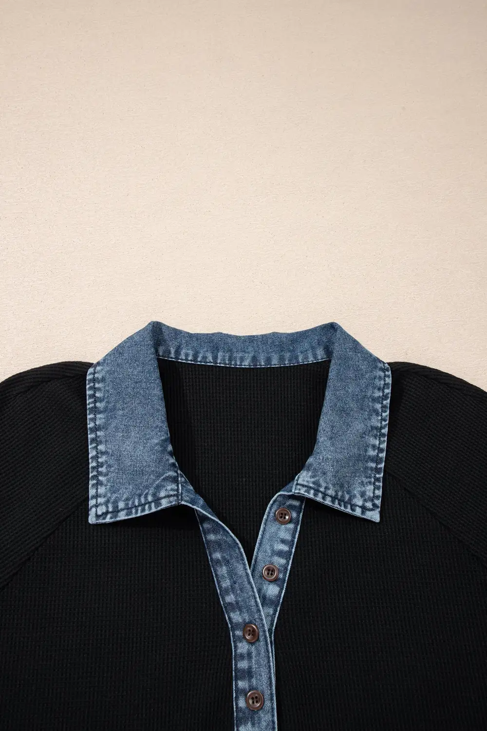 Patchwork Denim-Detail Polo T-Shirt
