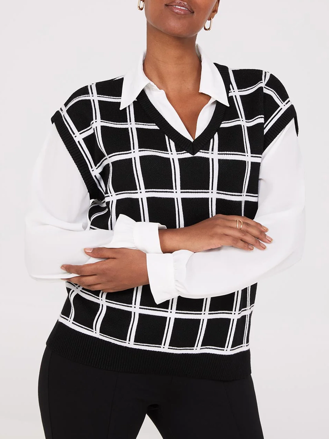 Checkered Pattern Layered Vest Top