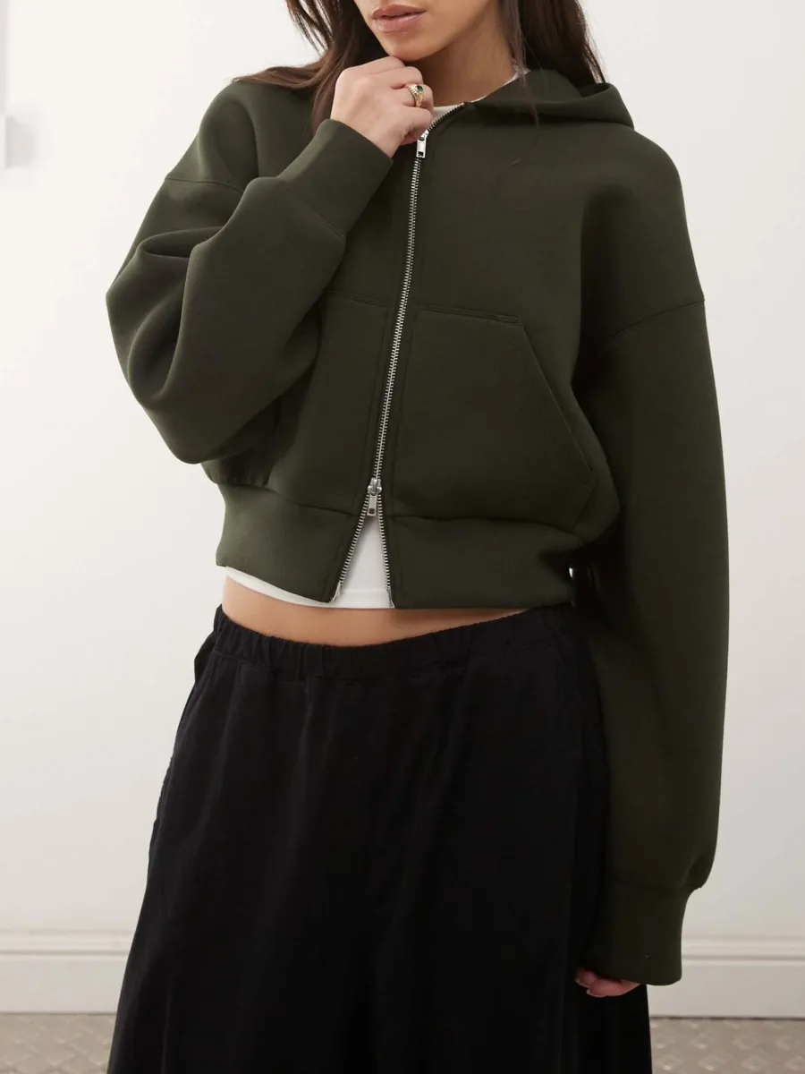 Cropped Zip-Up Hoodie