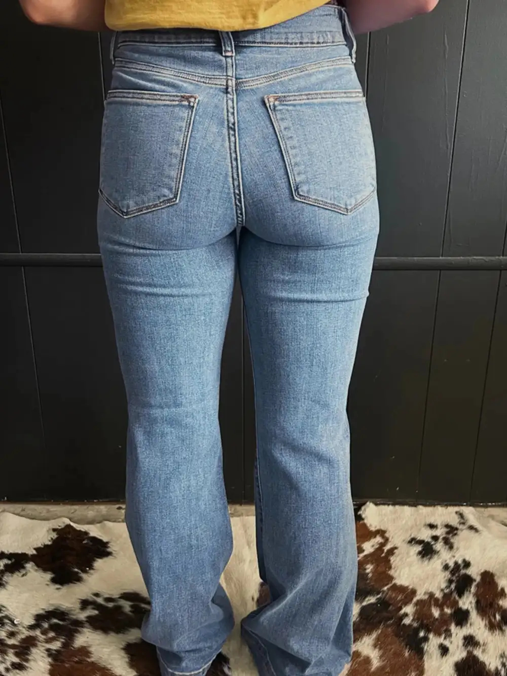 High Waisted Flared Seam Detail Denim Jeans