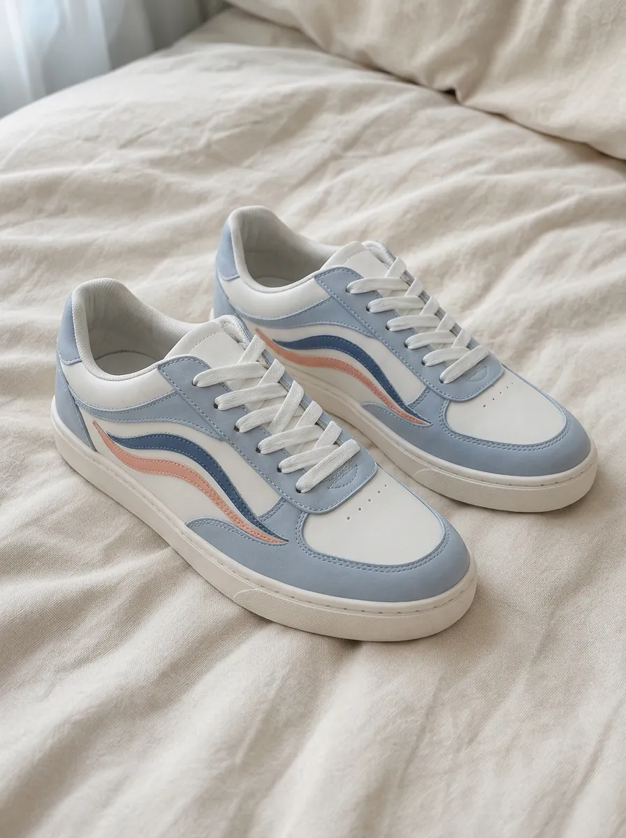 Women's Pastel Blue Pink Wave Pattern Printed Sneakers