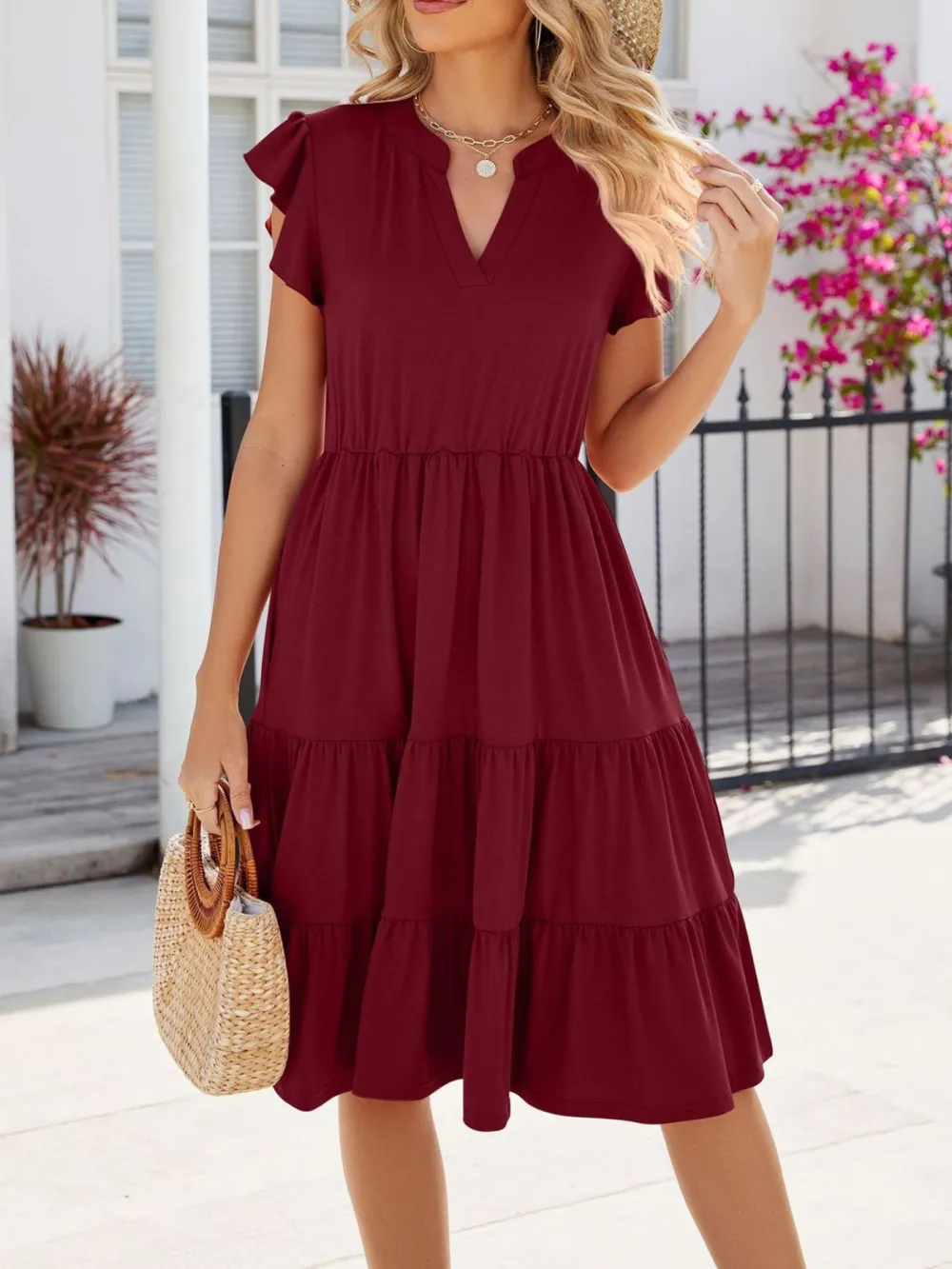 Clean Line Ruffle Tiered Midi Dress