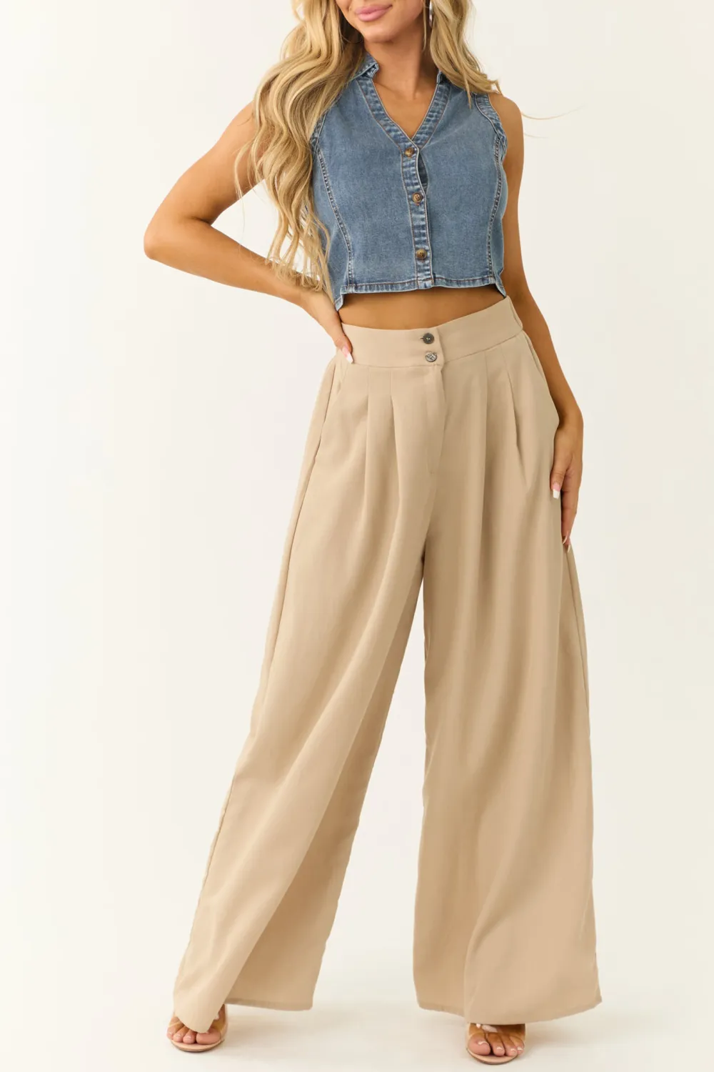 Medium Wash Denim Button Down Collared Vest