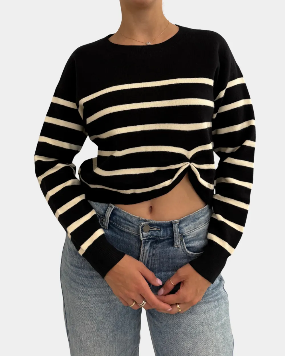 Front Knot Stripe Sweater