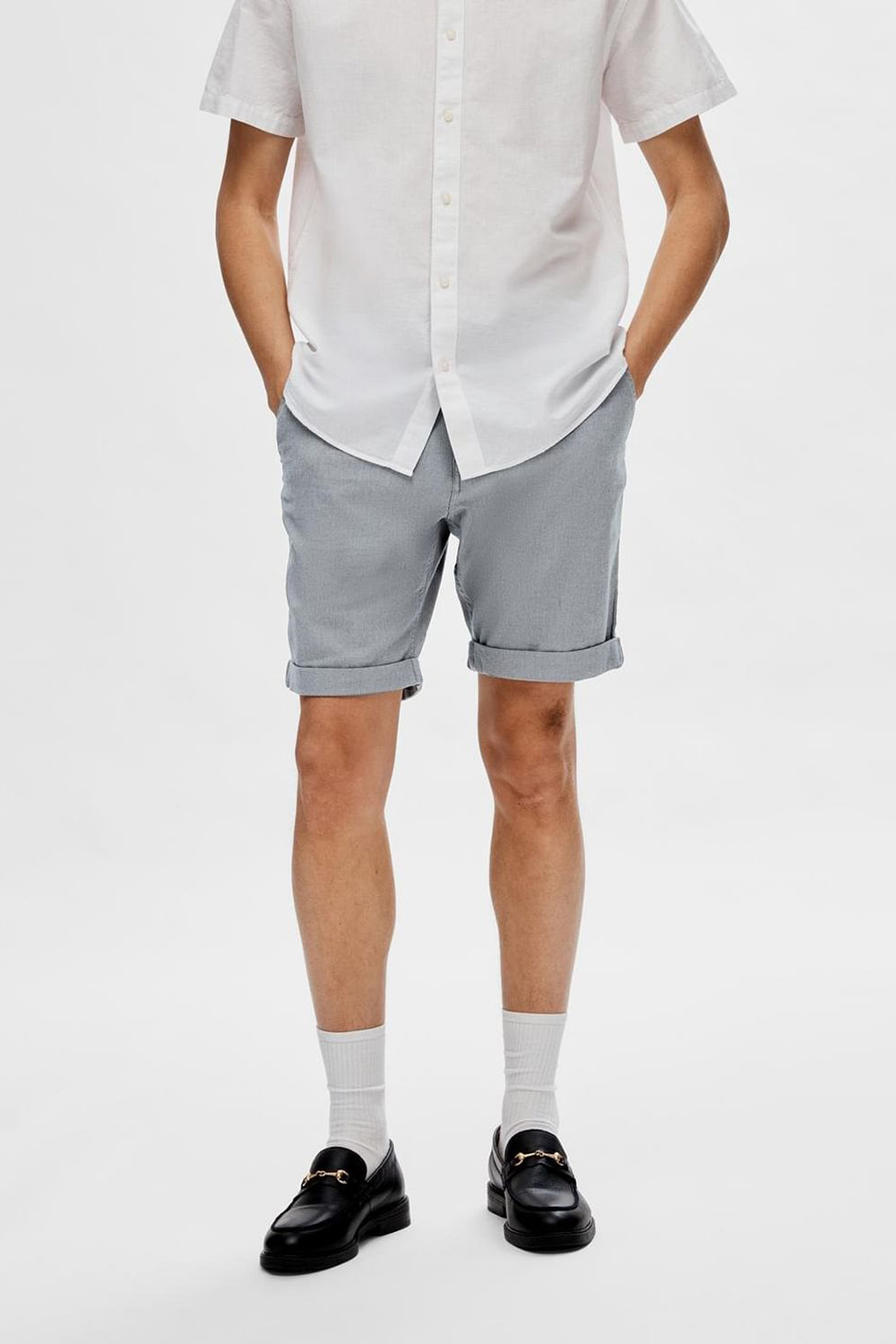 Blue Mid Rise Cotton Shorts