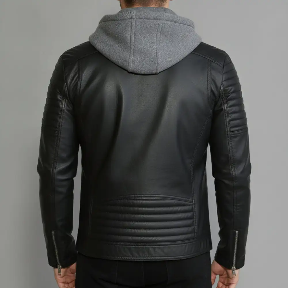 Modern Leather Biker Hooded Multi Pocket Jacket