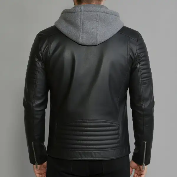 Modern Leather Biker Hooded Multi Pocket Jacket