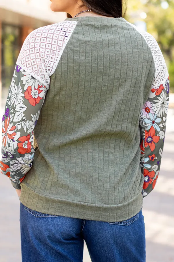 Floral Ribbed Patchwork Blouse