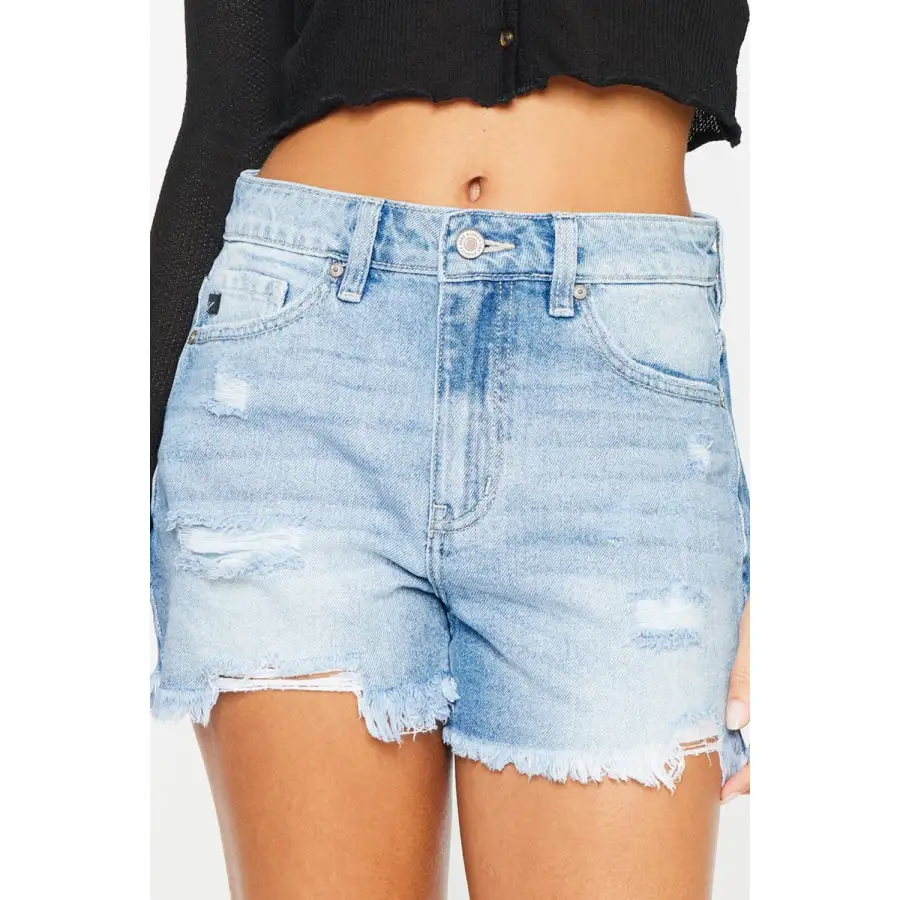 High Waist Frayed Denim Shorts
