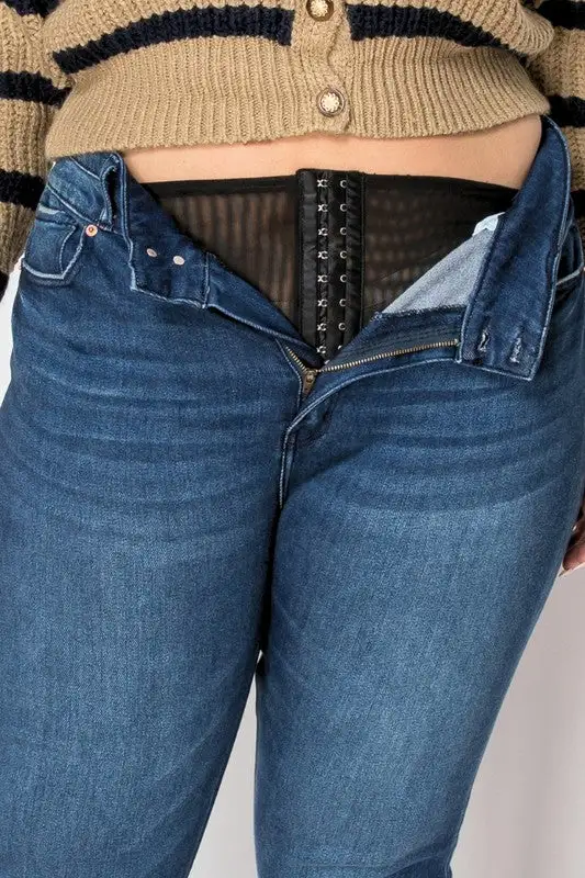 Refined High Rise Straight Leg Distressed Denim Jeans