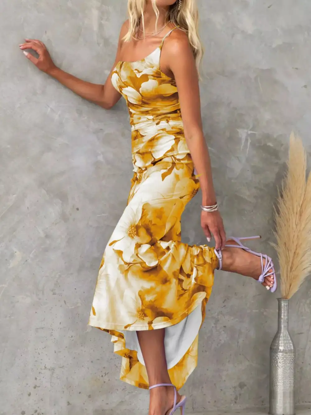 Floral Printed Ruched Maxi Dress